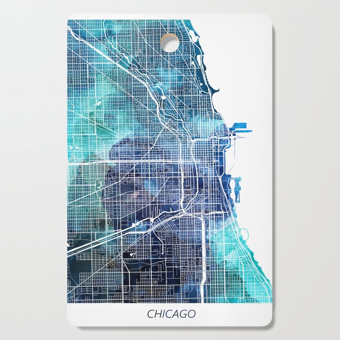 Chicago Illinois Map Navy Blue Turquoise Watercolor Cutting Board