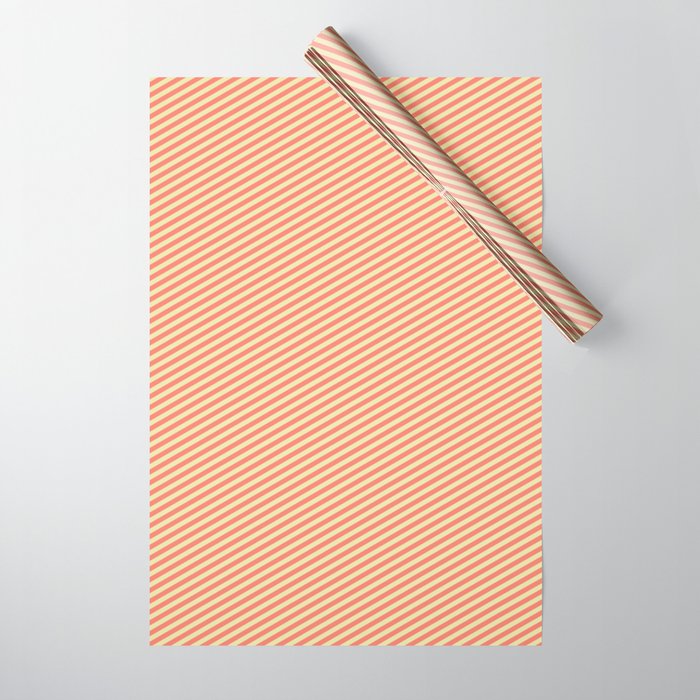 Pale Goldenrod & Salmon Colored Lines Pattern Wrapping Paper