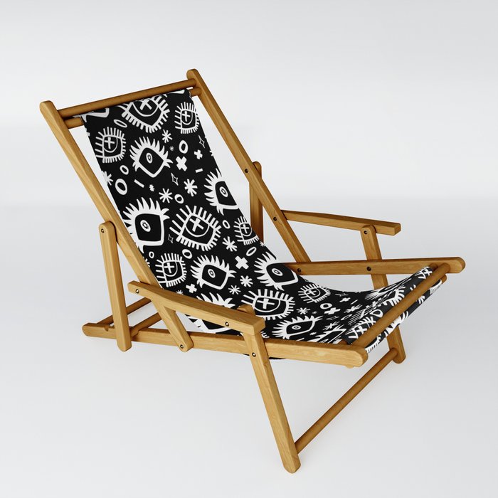 Black and White Trippy Doodle Eye Pattern Sling Chair