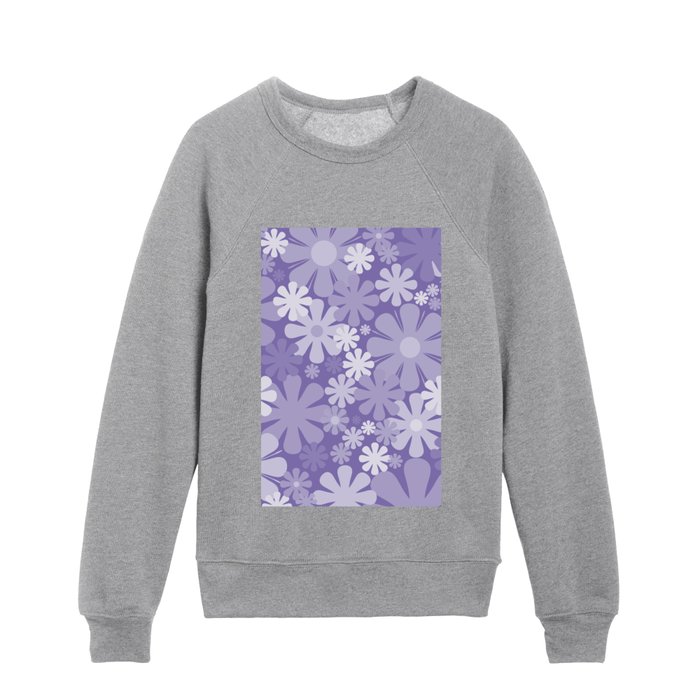 Retro Flowers 60s 70s Aesthetic Floral Pattern in Lavender Purple Kids Crewneck