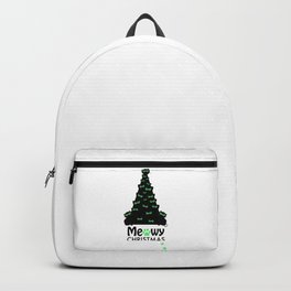 Christmas tree with black cat. ''Meowy Christmas'' text with paw prints. Happy new year greeting car Backpack