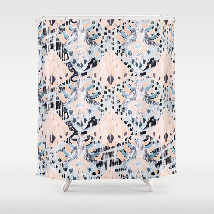 Watercolor Ikat Collage Mixed Media, Grey Ikat Shower Curtains
