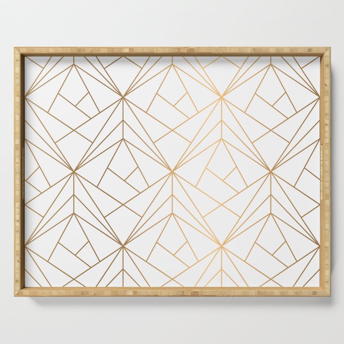 Geometric Gold Pattern With White Shimmer Serving Tray
