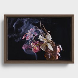 Withered flowers in smoke Framed Canvas
