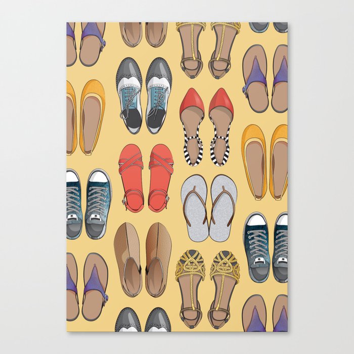 Hard choice // shoes on yellow background Canvas Print