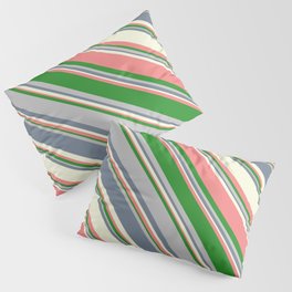 [ Thumbnail: Eye-catching Beige, Light Coral, Forest Green, Grey, and Slate Gray Colored Lined/Striped Pattern Pillow Sham ]