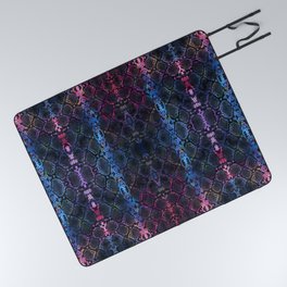 Snakeskin Animal Print Art - Charcoal Black, Blue, Pink | Abstract Watercolor Snake Skin Print Picnic Blanket