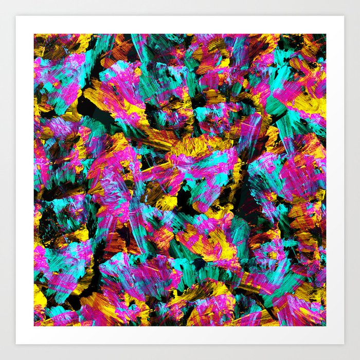 Artsy Modern Neon Colors Black Abstract Paint Art Art Print By