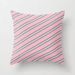[ Thumbnail: Light Pink, Dim Gray & Turquoise Colored Stripes/Lines Pattern Throw Pillow ]