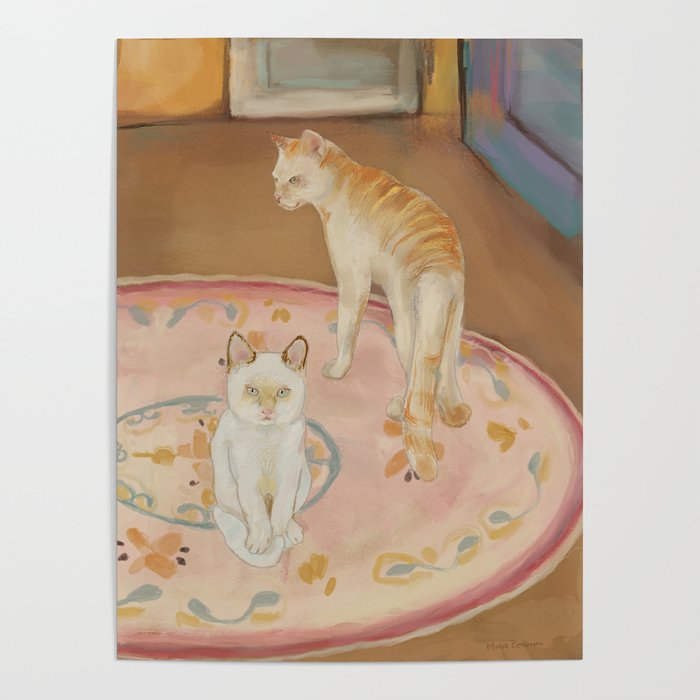 Two cats in the pink rug Poster