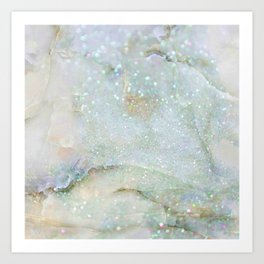 Elegant Aqua Marble with Flecks of Diamond Glitter Art Print