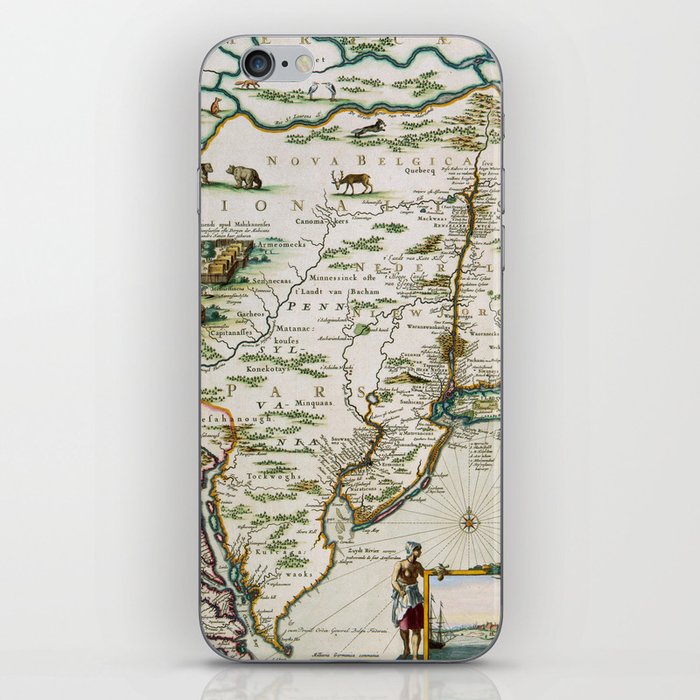 1664 New York - New Amsterdam with Connecticut, Rhode Island, Cape Cod and New England - New Netherland Vintage Map illustration iPhone Skin
