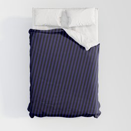 [ Thumbnail: Midnight Blue and Black Colored Pattern of Stripes Duvet Cover ]