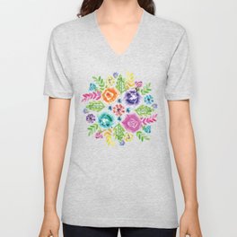 Mexican flower bouquet oaxaca tehuana colorful embroidery V Neck T Shirt