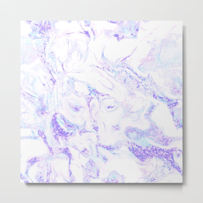 Pastel Marble Purple Blue Glitter Metal Print