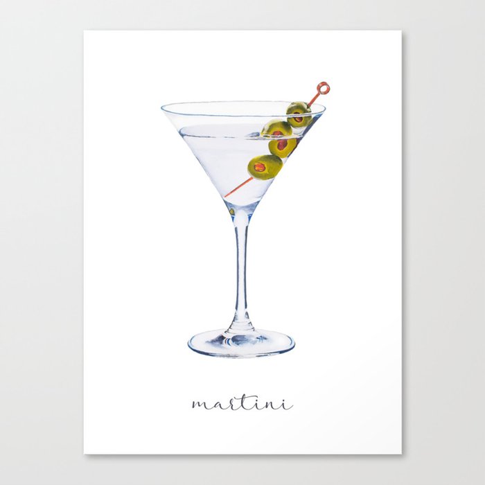 Martini Cocktail | Watercolor Painting Canvas Print