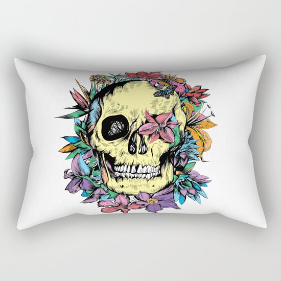 floral skull colorful drawing Rectangular Pillow