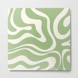 Modern Liquid Swirl Abstract Pattern in Light Sage Green and Cream Metal Print | Pattern, 70S, Modern, Contemporary, Retro, 60S, Sage, Boho, Aesthetic, Vibe 