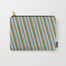[ Thumbnail: Light Sky Blue, Red, Green & Lavender Colored Lined Pattern Carry-All Pouch ]