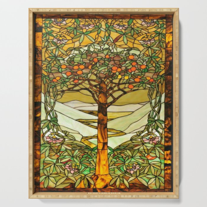 Louis Comfort Tiffany - Stained glass. Tree of life Serving Tray