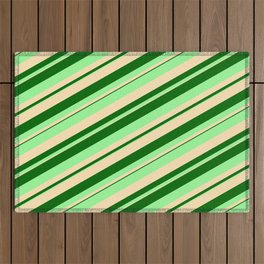 [ Thumbnail: Dark Green, Green, and Beige Colored Stripes Pattern Outdoor Rug ]