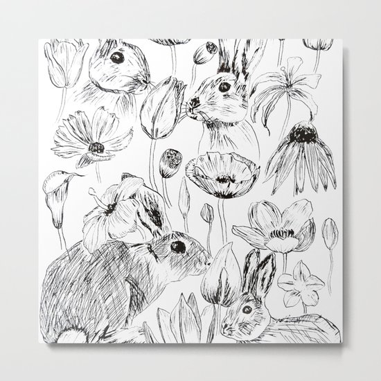 rabbits and flowers parties Metal Print