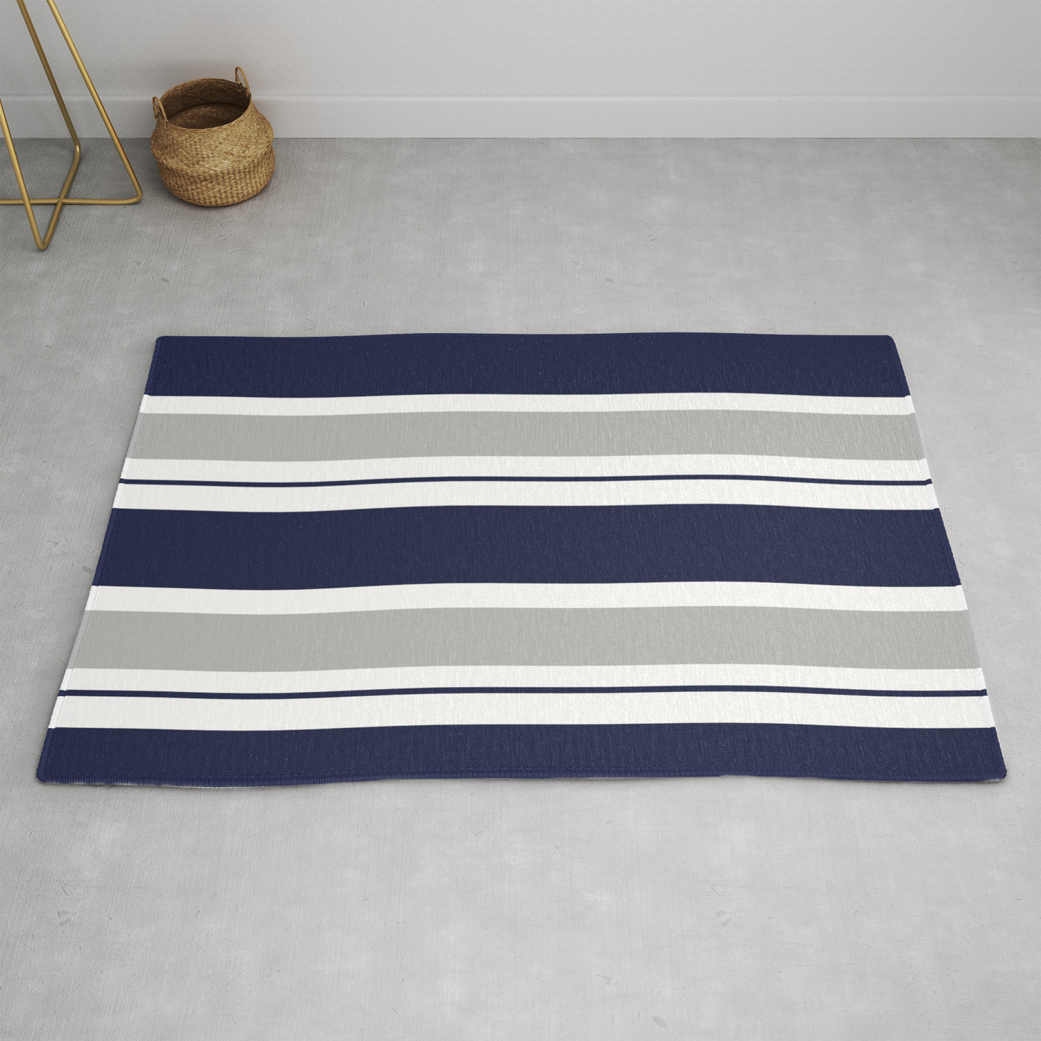 Navy Blue And Grey Stripe Rug By, Navy Blue And White Striped Rug