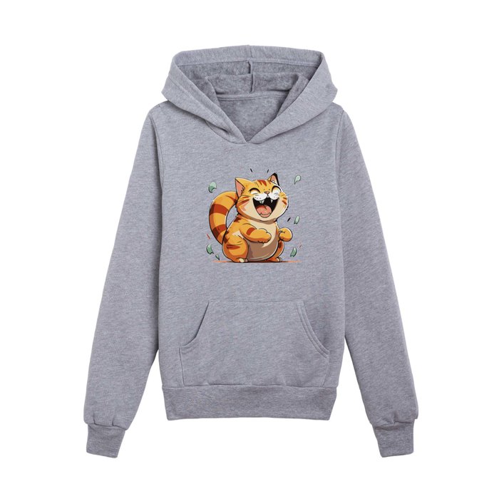 Happy Cat: A Delightfully Chubby and Cheerful Cartoon Feline Kids Pullover Hoodie