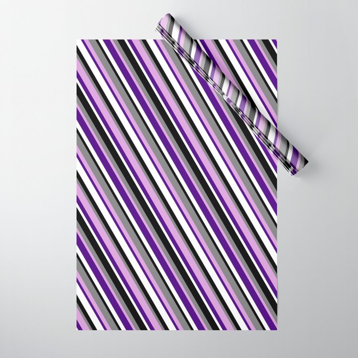 Black, Grey, Plum, Indigo, and White Colored Pattern of Stripes Wrapping Paper