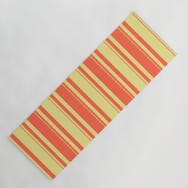 [ Thumbnail: Tan and Red Colored Stripes/Lines Pattern Yoga Mat ]