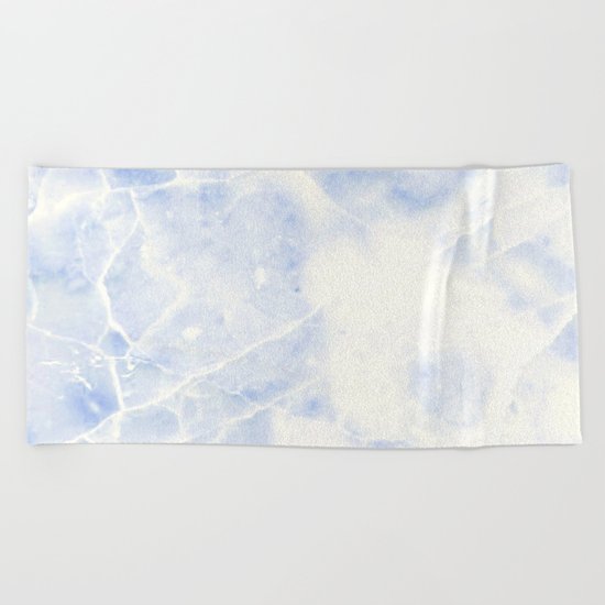Blue and White Marble Waves Beach Towel