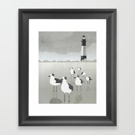 Seagulls Lighthouse Framed Art Print