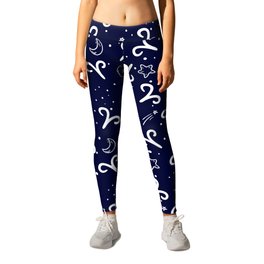 Blue And White Aries zodiac hand drawn pattern Leggings | Aries, April, Sign, Astrological, Horoscope, Zodiacsigns, Drawn, Astrology, Pattern, Month 