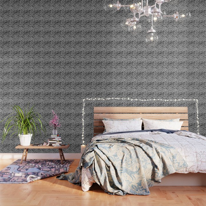 Silver Grey Mermaid Pattern Glam Wallpaper