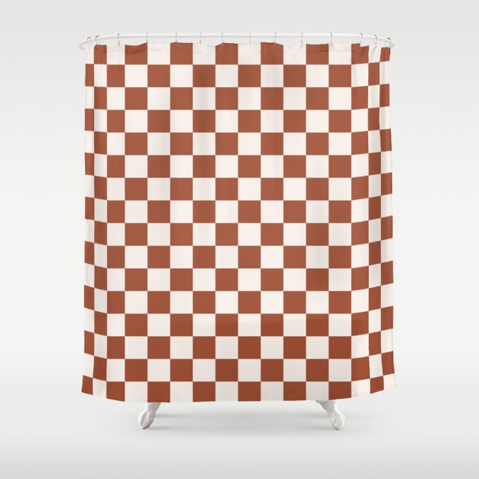Check Rust Checkered Checkerboard Geometric Earth Tones Terracotta Modern Minimal Chocolate Pattern Shower Curtain