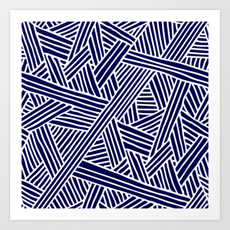 Abstract Navy Blue White Lines And Triangles Pattern Mix And