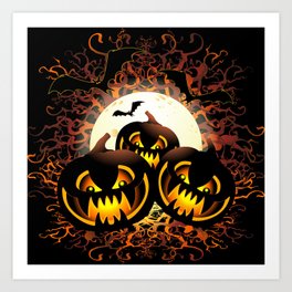 Black Pumpkins Halloween Night Art Print