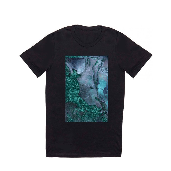 Malachite Glitter Stone and Ink Abstract Gem Glamour Marble T Shirt