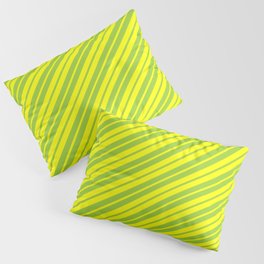[ Thumbnail: Green and Yellow Colored Stripes/Lines Pattern Pillow Sham ]
