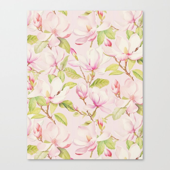 Blush Pink Vintage Magnolia Flower Garden Canvas Print