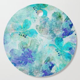 blue turquoise mixed media flower illustration Cutting Board