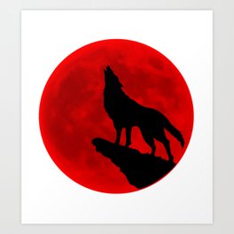 wolf blood moon Art Print