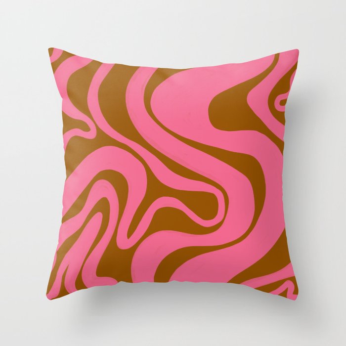 Swirled Lines in Pink over Brown Tan Throw Pillow