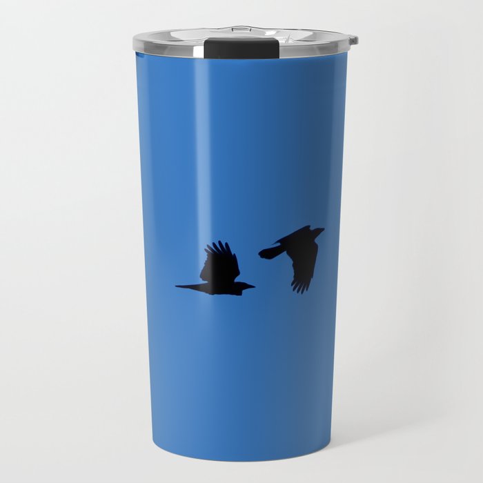 Two Ravens Flying Blue Sky Travel Mug