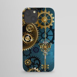 Turquoise Background with Gears ( Steampunk ) iPhone Case
