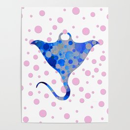 Big Blue Stingray Beachy Polka Dot Art Poster