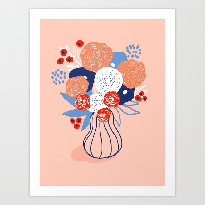 Romantic Abstract Floral Vase on Peach Fuzz Nº1 Art Print