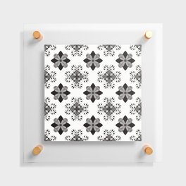 Black and white floral azulejo Floating Acrylic Print