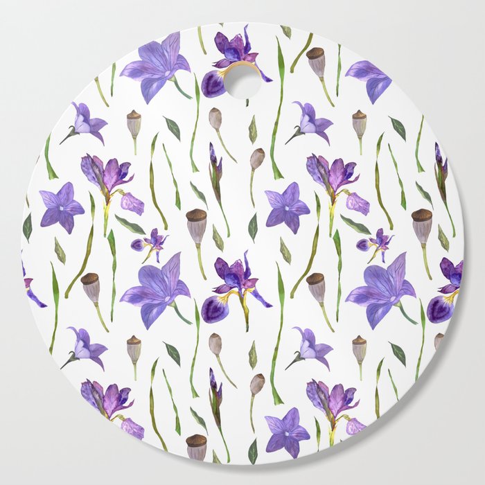 purple iris watercolor pattern Cutting Board