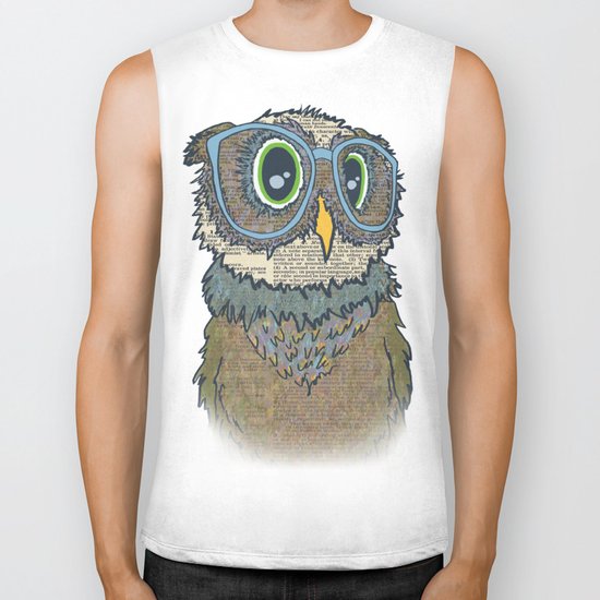 Owl wearing glasses Biker Tank